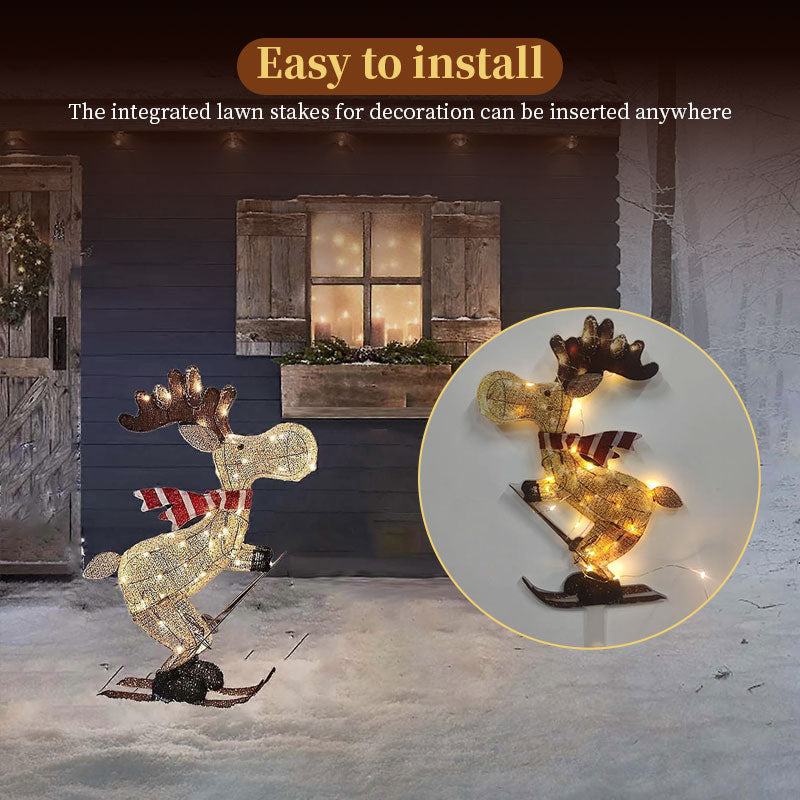 LED Skiing Reindeer Christmas Ornament - Light-Up Garden & Tree Decoration (35x25cm)
