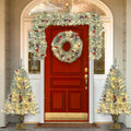 Pre-Lit Christmas 4-Piece Set – 2 Entrance Trees, Garland & Wreath with 340 LED Lights