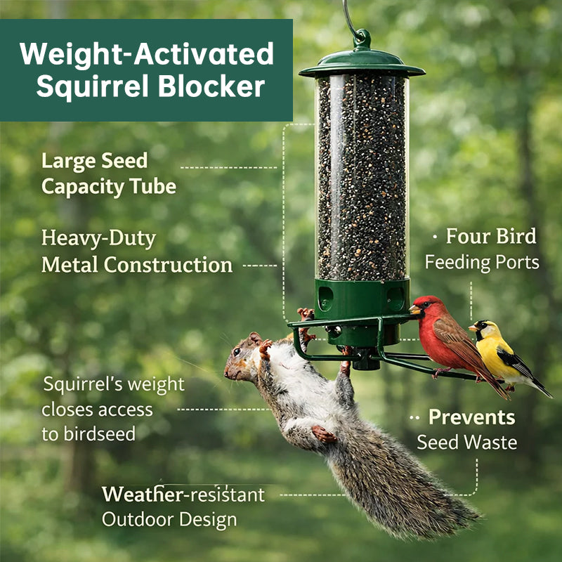 Squirrel-Proof Spinning Bird Feeder - Weight-Activated Hanging Seed Dispenser