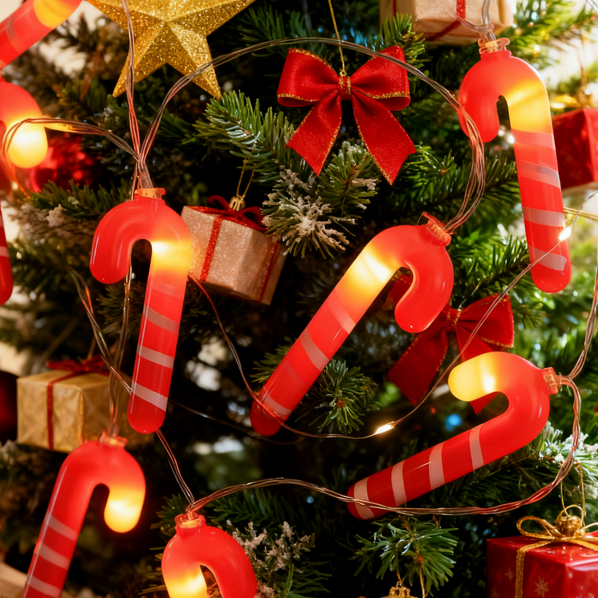 Christmas Candy Cane LED Light String - Warm White Festive Lights (Battery or USB)