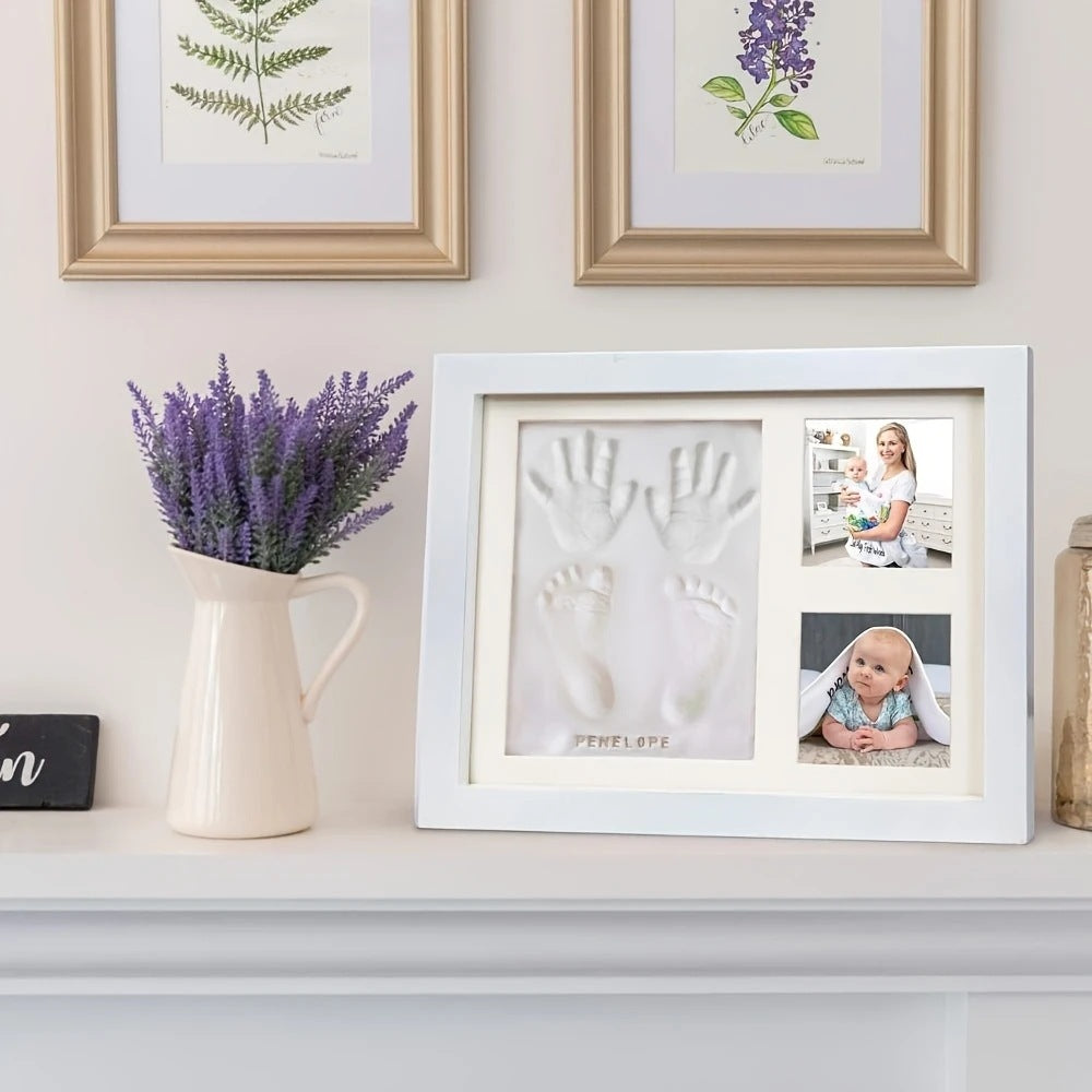 Baby Handprint & Footprint Keepsake Frame with Ink Pad – Newborn Gift