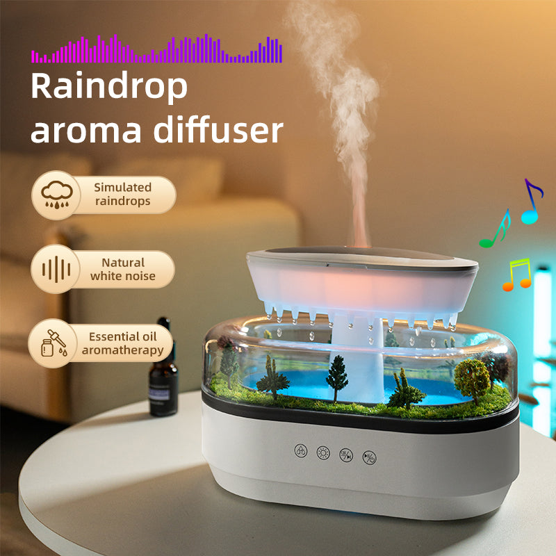 Smart Cool Mist Humidifier & Aroma Diffuser - Raindrop Design with White Noise, UK/EU/US/AU Plug (White)
