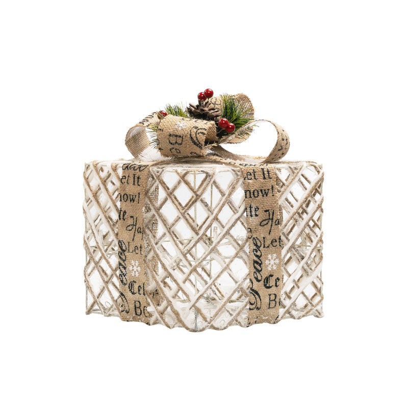 Luminous LED Christmas Gift Box Set - Iron & PVC Stacked Ornament in 3 Styles (3-Piece Set)