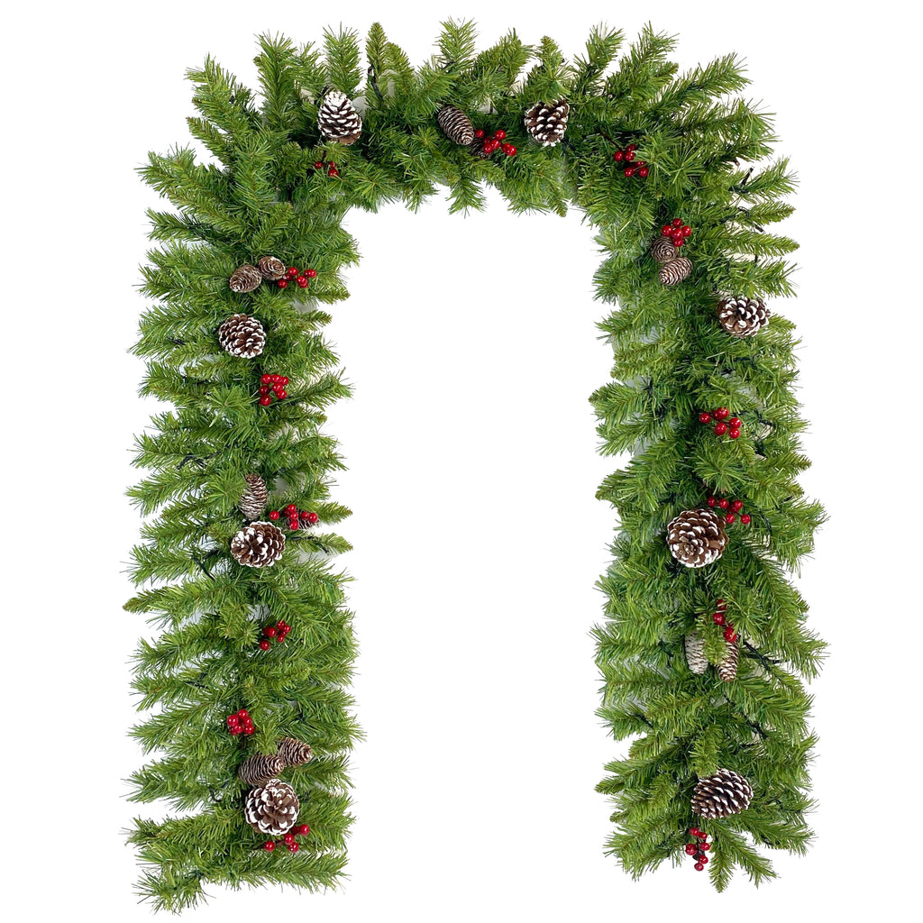 Classic Green Christmas 4-Piece Set – 2 Entrance Trees, Garland & Wreath with 340 LED Lights