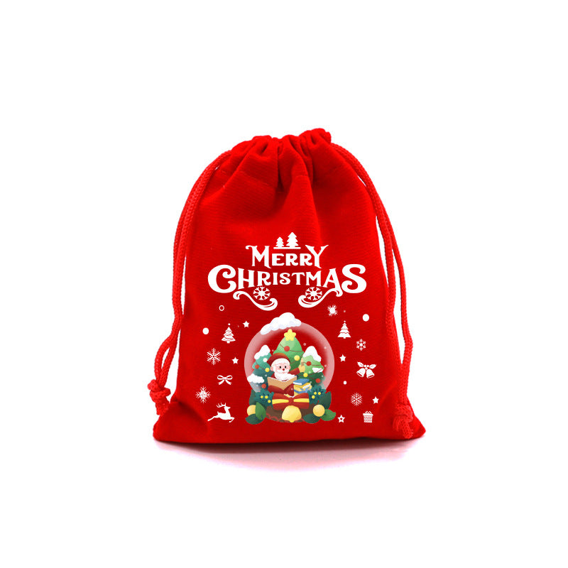 Red Velvet Christmas Drawstring Gift Bag – Festive Candy & Apple Storage Pouch