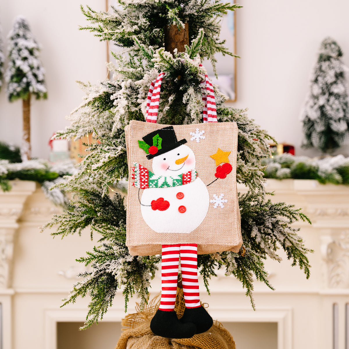 Christmas Decorative Cartoon Printed Stripe Leg Tote Bag for Kids Gift Bag