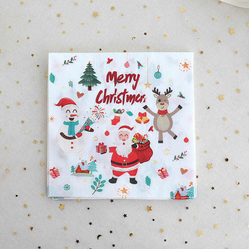 Christmas themed party supplies, lace disposable paper plates, paper cups, tissue tablecloths, dining plates, Christmas cutlery sets