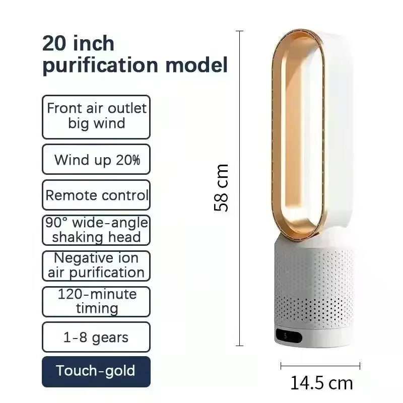 Bladeless Tower Fan with Air Purifier – Ultra-Quiet Floor Fan for Bedroom & Home
