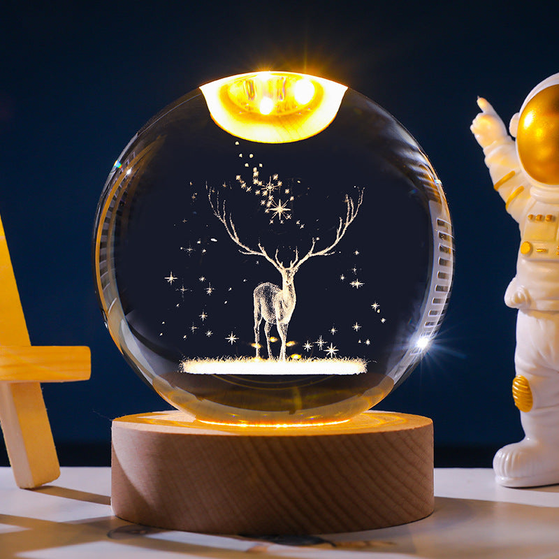 3D Crystal Ball Ornament with LED Touch Base – Micro Landscape Desk Decor Gift (6cm & 8cm)