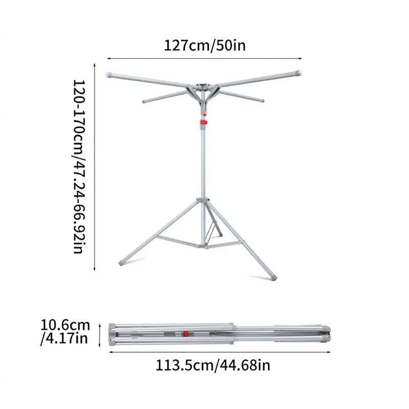 Foldable Octopus Clothes Drying Rack - Rotating 6-Arm Laundry Hanger with Windproof Hooks, Black