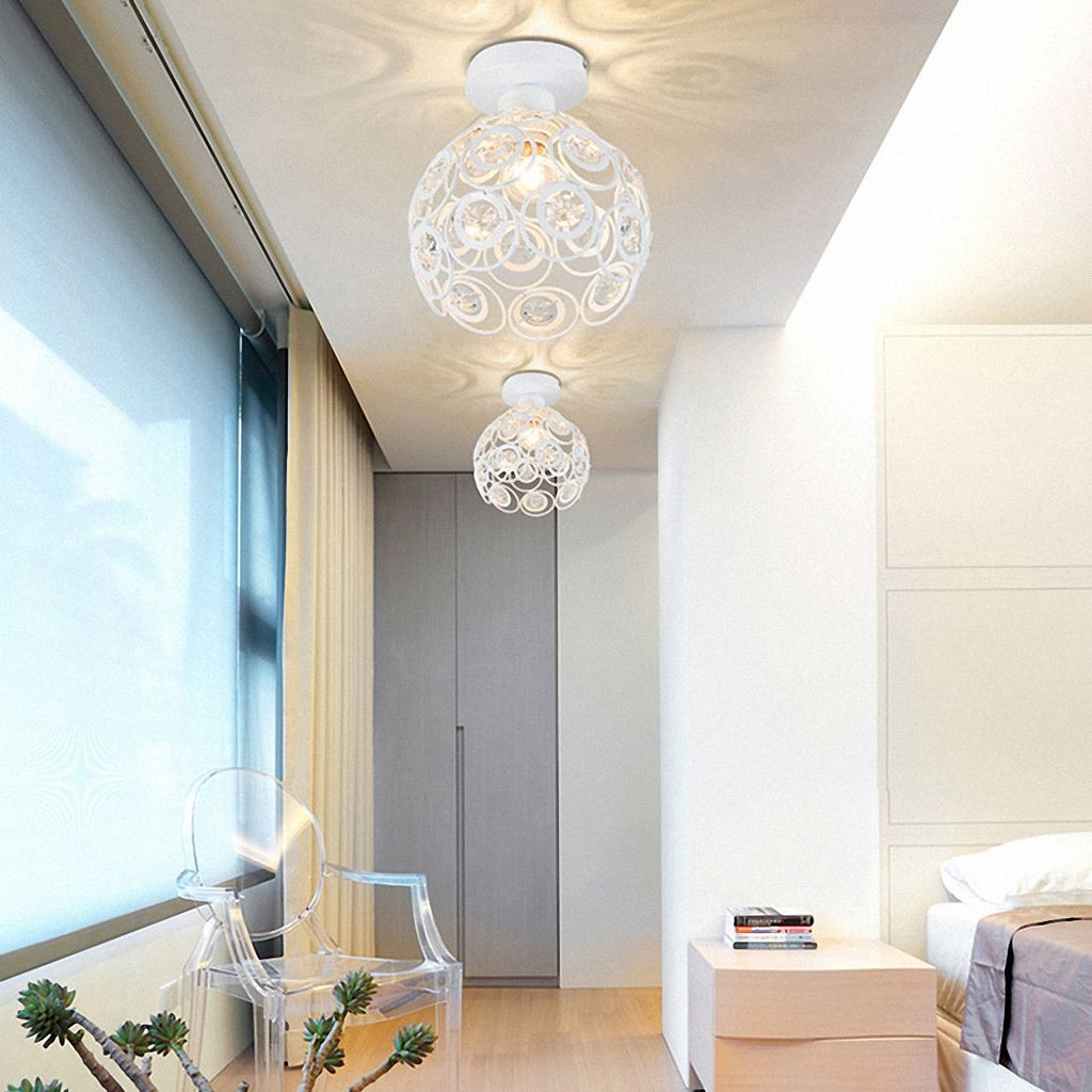 Crystal Minimalist Ceiling Light - Modern European White Iron Pendant Lamp, E27 Fitting, 20cm