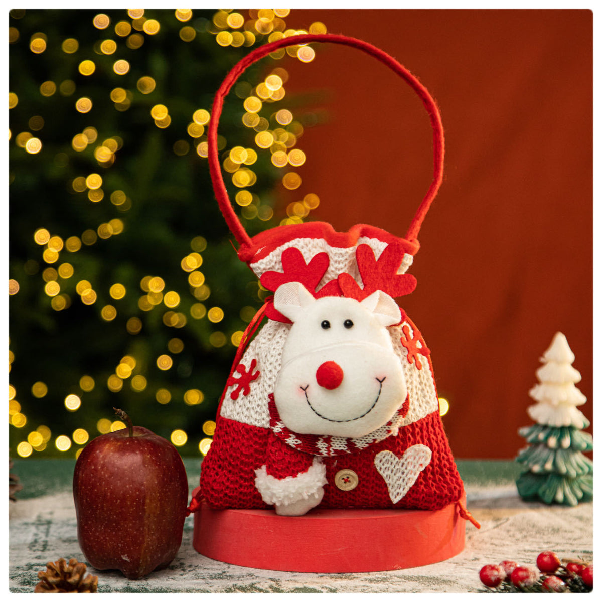 Christmas Fleece Drawstring Gift Bag – Festive Santa, Snowman & Reindeer Designs