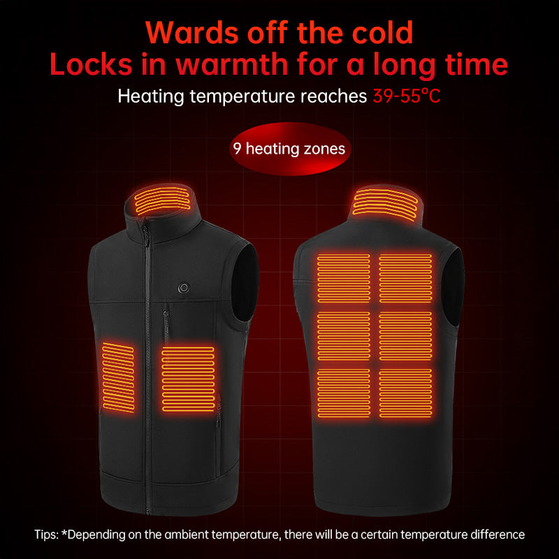9-Area USB Heated Vest for Men and Women - Washable Heated Jacket for Hiking, Fishing and Skiing
