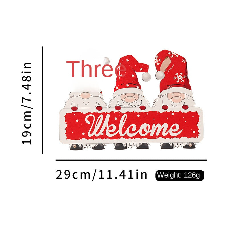 New Christmas Welcome Wooden Plaque Decoration Dwarf Faceless Elder Festival Scene Decoration Hanging Ornament