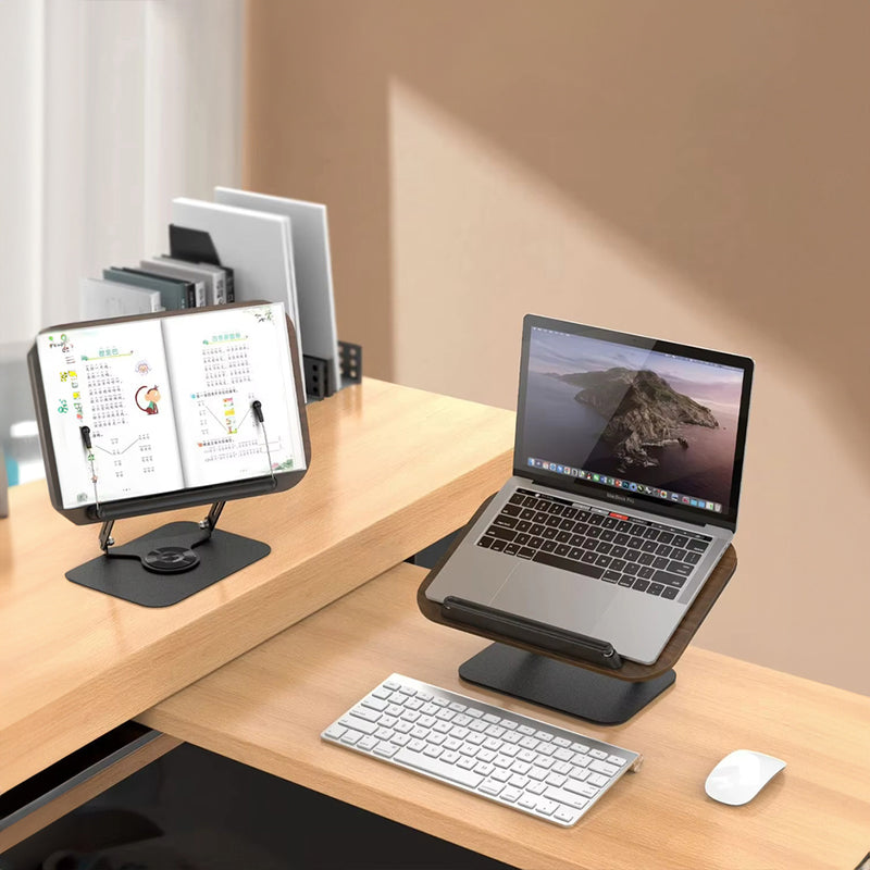 Adjustable 360 Degree Rotating Book Stand with Elastic Clips - For Cookbooks, Laptops and More