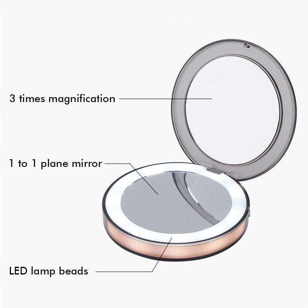 LED Lighted Foldable Compact Makeup Mirror - USB Rechargeable Vanity Mirror with 11 LEDs and 3x Magnification