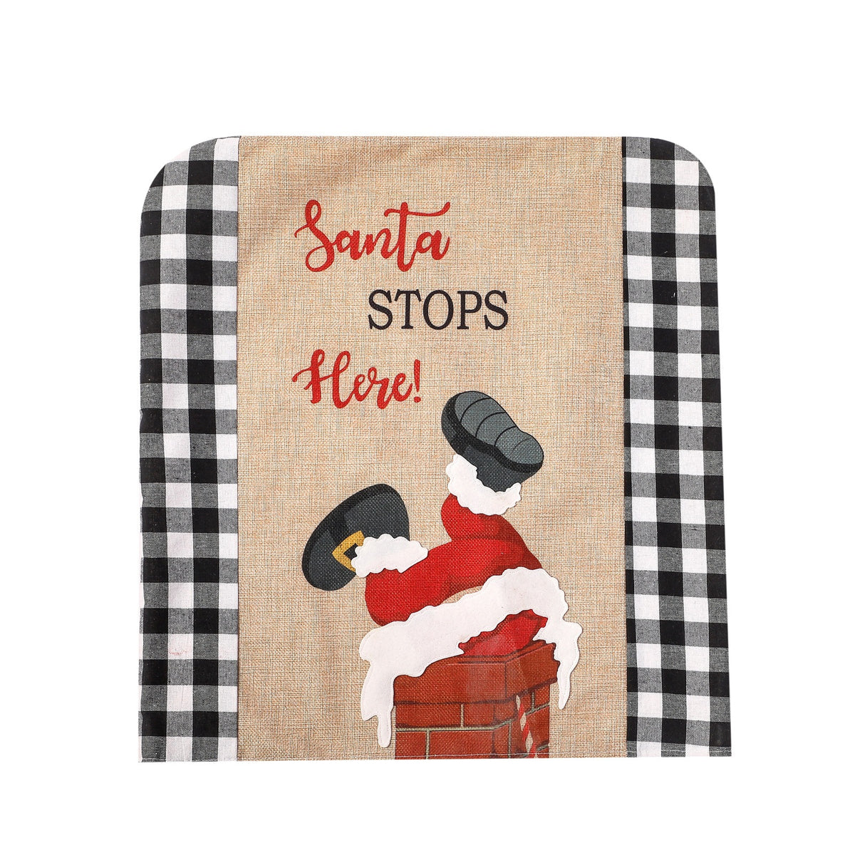 Christmas decoration, printed chimney, elderly chair cover, red and black checkered chair cover, backrest decoration