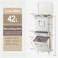 42L Kitchen Recycling Bin with Pedal & Wheels - 3 Compartment Sorting Bin
