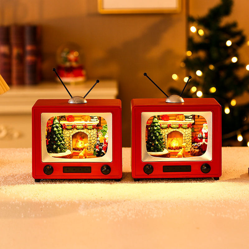 Christmas Rotating Music Box Vintage TV Ornament - Luminous Santa Desktop Decoration in 2 Designs