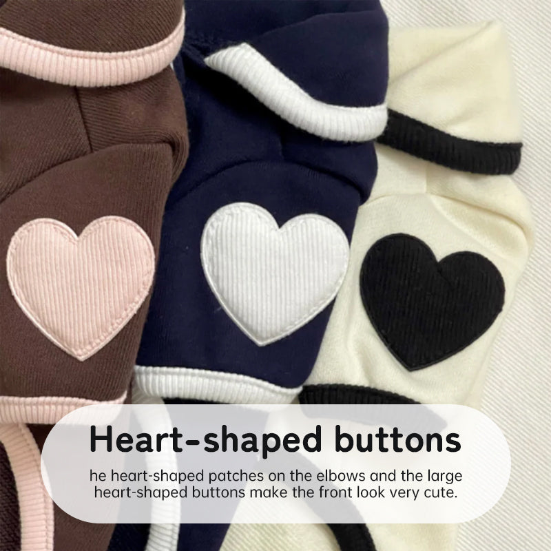 Heart-Print Plush Dog Pyjamas | Warm Winter Onesie for Small Dogs & Cats