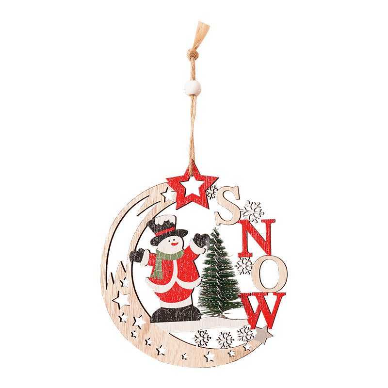 Christmas Wooden Plush Tree Decorations with Santa Claus, Snowman, Reindeer Hanging Ornaments