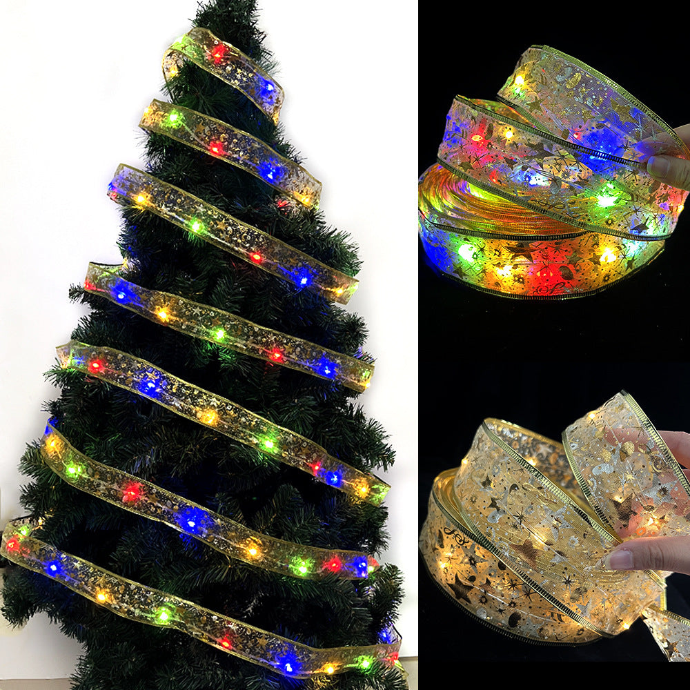 Christmas Ribbon LED String Lights – Satin Copper Wire Fairy Lights