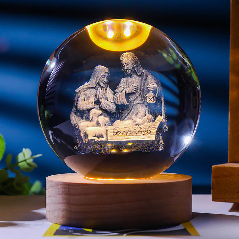 3D Crystal Ball Ornament with LED Touch Base – Micro Landscape Desk Decor Gift (6cm & 8cm)