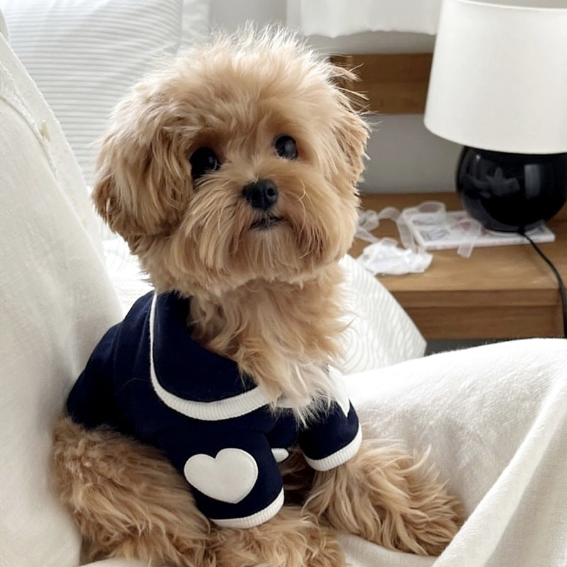 Heart-Print Plush Dog Pyjamas | Warm Winter Onesie for Small Dogs & Cats
