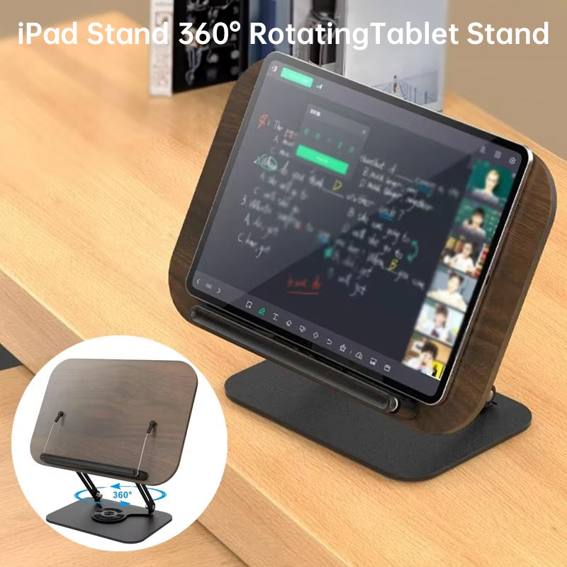 Adjustable 360 Degree Rotating Book Stand with Elastic Clips - For Cookbooks, Laptops and More