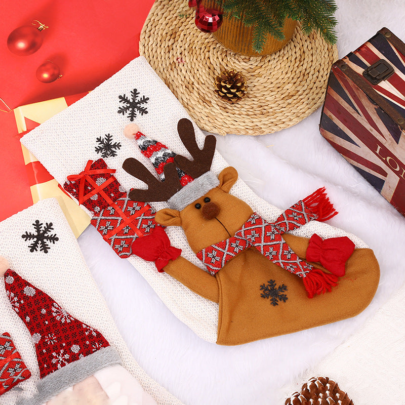 Christmas Stocking Gift Bag - Large Cloth Santa, Snowman & Reindeer Design (24x46.5cm)