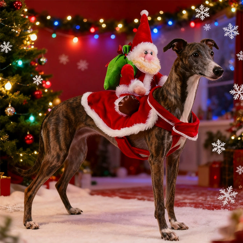 Santa Riding Dog Christmas Costume - Funny Festive Pet Outfit for Small & Large Dogs (S-XL)