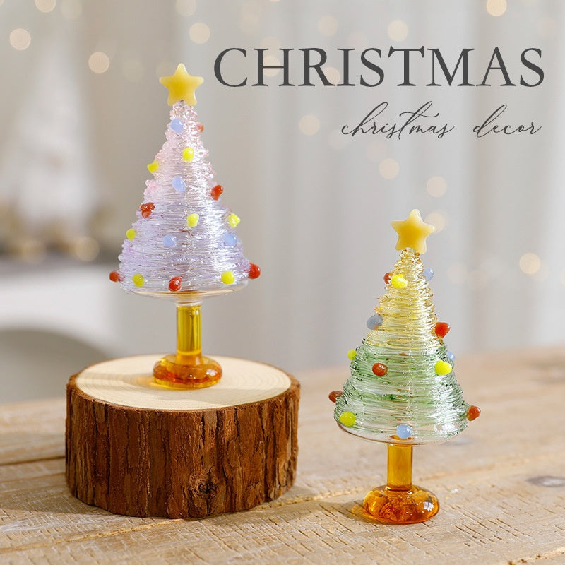Mini Christmas Tree Decoration with Frosted Glass Effect for Holiday Scene Arrangement, Mini Christmas Tree Ornament