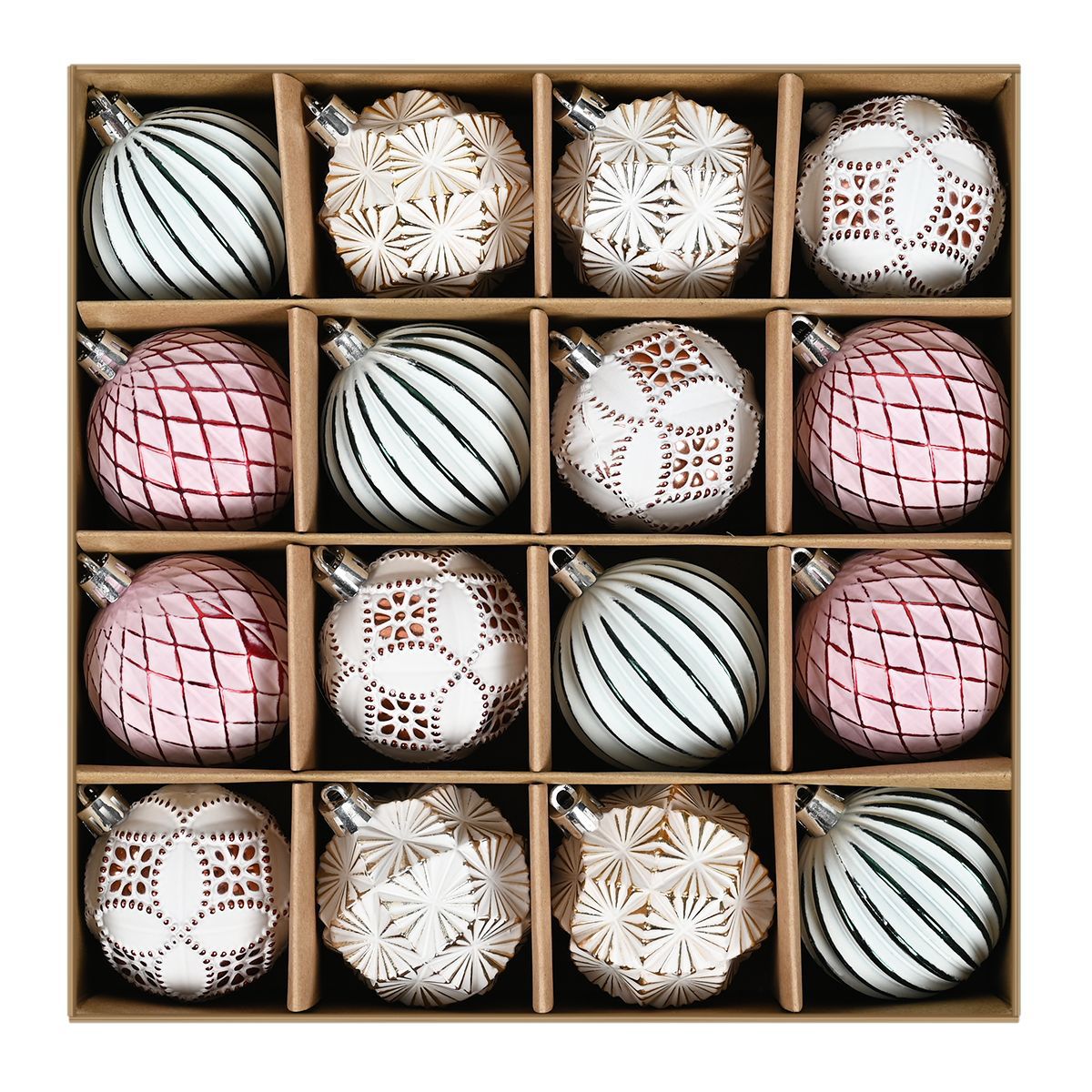 16-Piece Vintage Scratch Christmas Baubles Gift Box Set - 6cm Classic Tree Decorations