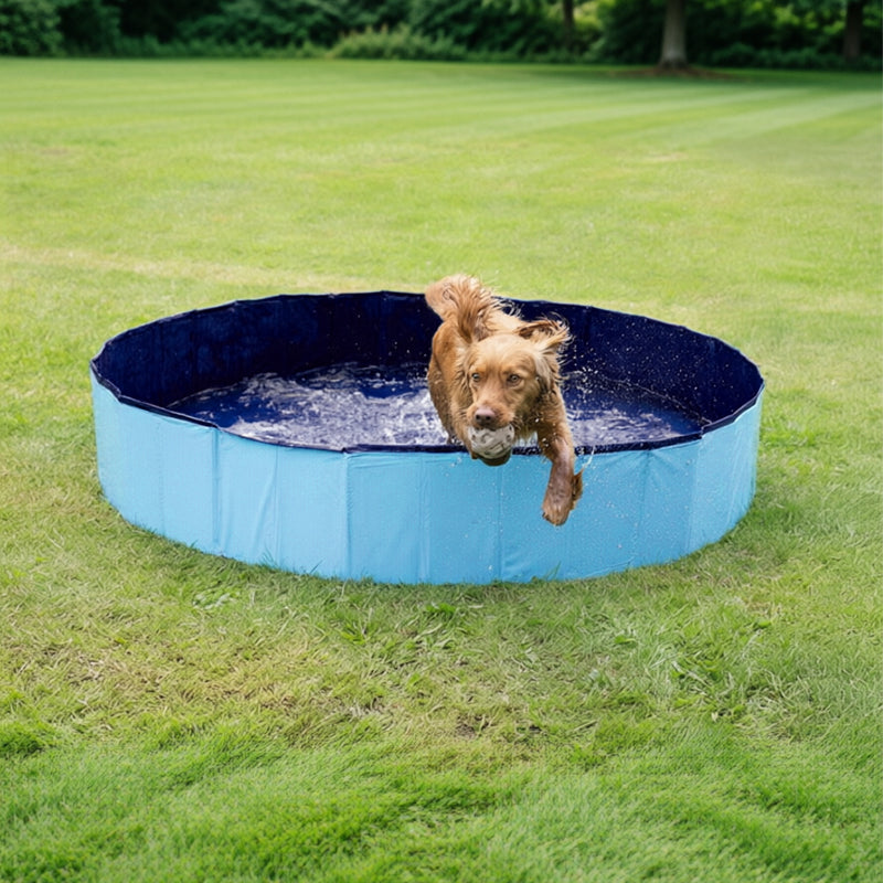 Foldable Dog Swimming Pool - Portable Pet Paddling Pool with Drain, 3 Sizes