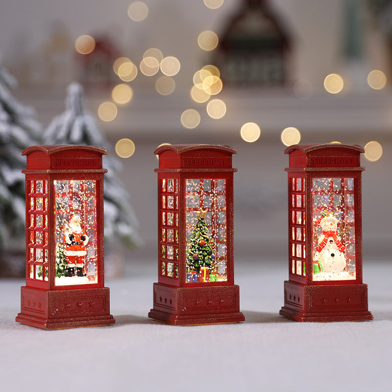 Christmas Lighted Phone Booth Ornament - Festive Desktop Scene Decoration in 6 Designs
