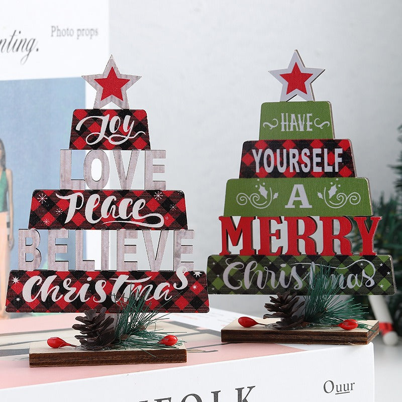 Wooden Hollow Christmas Tree Desktop Ornament – Festive Party Decoration