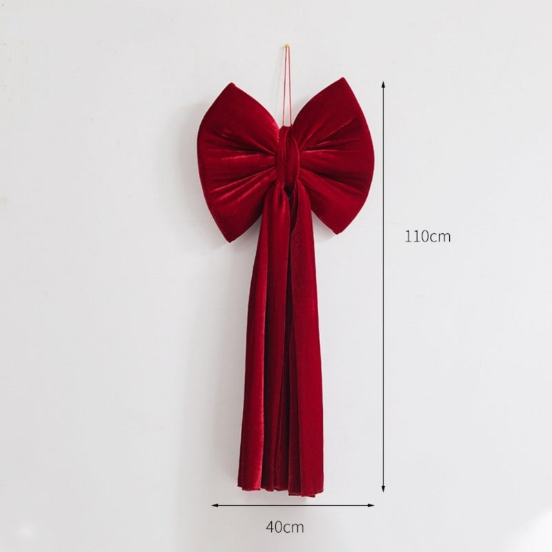 Large Wine Red Velvet Christmas Bow - Extra Large Flocked Festive Decoration in 6 Sizes (80-280cm)