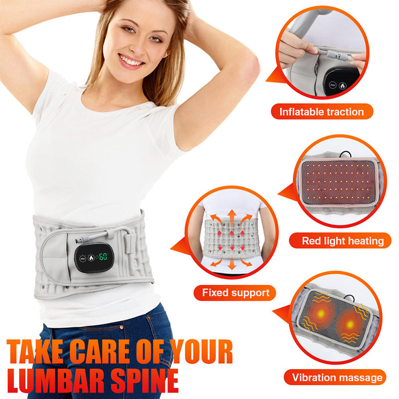 Electric Heating & Massage Waist Belt - Inflatable Lumbar Support with Red Light Therapy for Back Pain Relief
