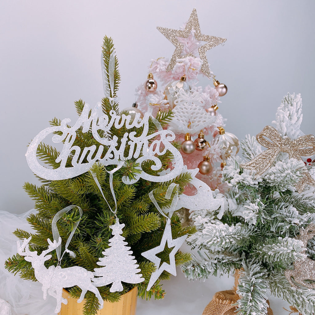 Christmas Decoration Snowflake Star Plastic Hanging Ornament Reindeer Bell Accessory Christmas Tree Deer Pendant Decorations 3 of them