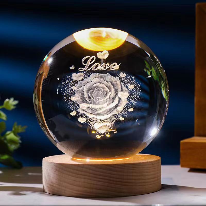 3D Crystal Ball Ornament with LED Touch Base – Micro Landscape Desk Decor Gift (6cm & 8cm)
