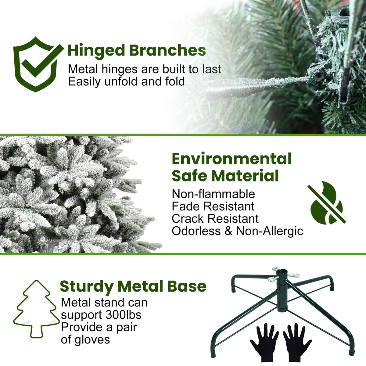 5FT Snow-Flocked Artificial Christmas Tree – Frosted White & Green