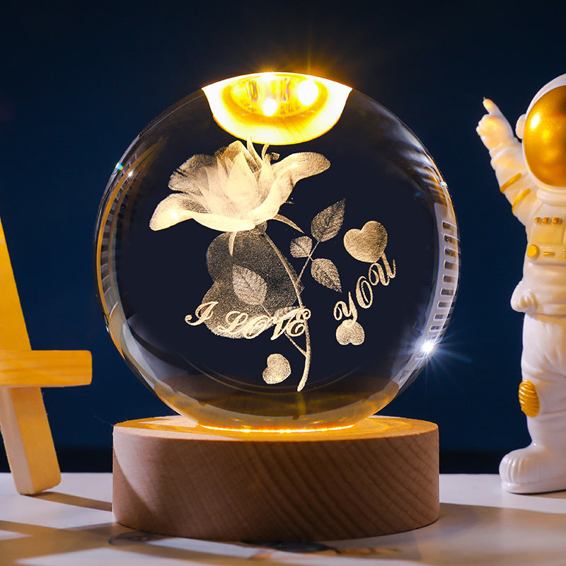 3D Crystal Ball Ornament with LED Touch Base – Micro Landscape Desk Decor Gift (6cm & 8cm)