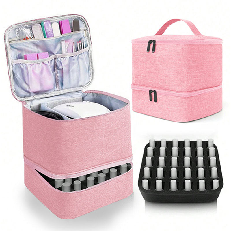 Portable 30-Compartment Nail Organizer Case - All-in-One Manicure Tools and Cosmetic Storage Bag