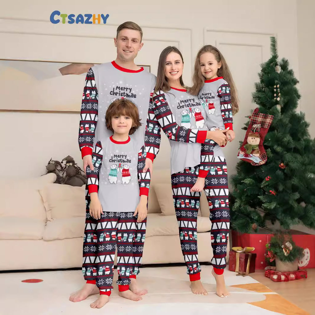 Christmas Family Matching Pyjamas - Bear Snowflake Print Loungewear for the Whole Family (inc. Dog!)