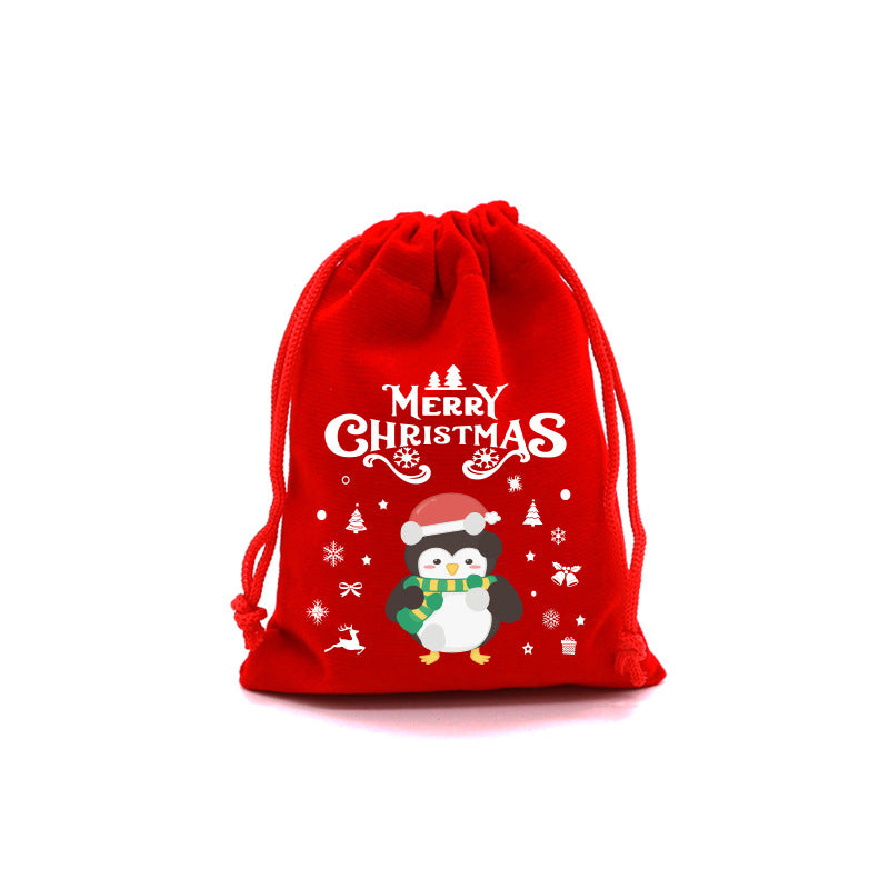 Red Velvet Christmas Drawstring Gift Bag – Festive Candy & Apple Storage Pouch