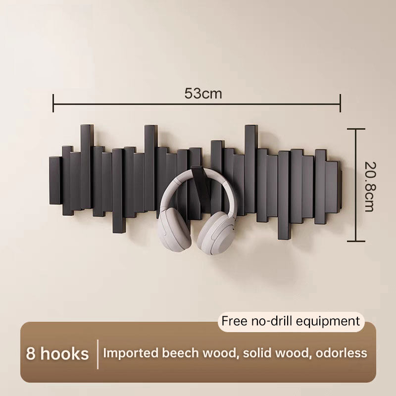 Solid Beech Wood Piano Key Wall Hook Rack - No Drill or Screw Mount, Entryway Coat and Bag Organiser