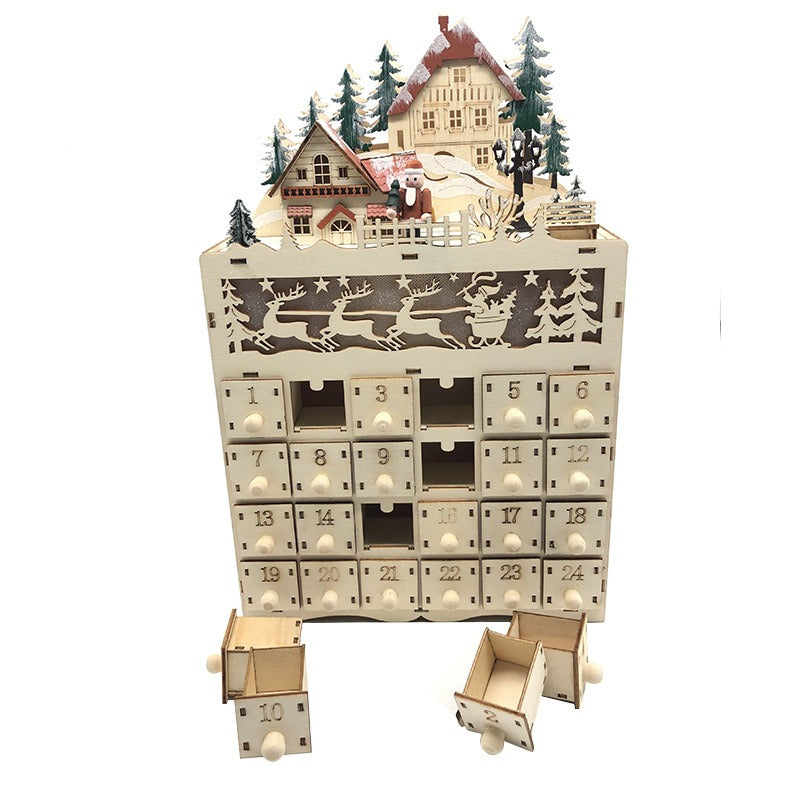 LED Wooden 24-Day Advent Calendar Countdown Ornament - Laser Engraved Handcrafted Christmas Decoration
