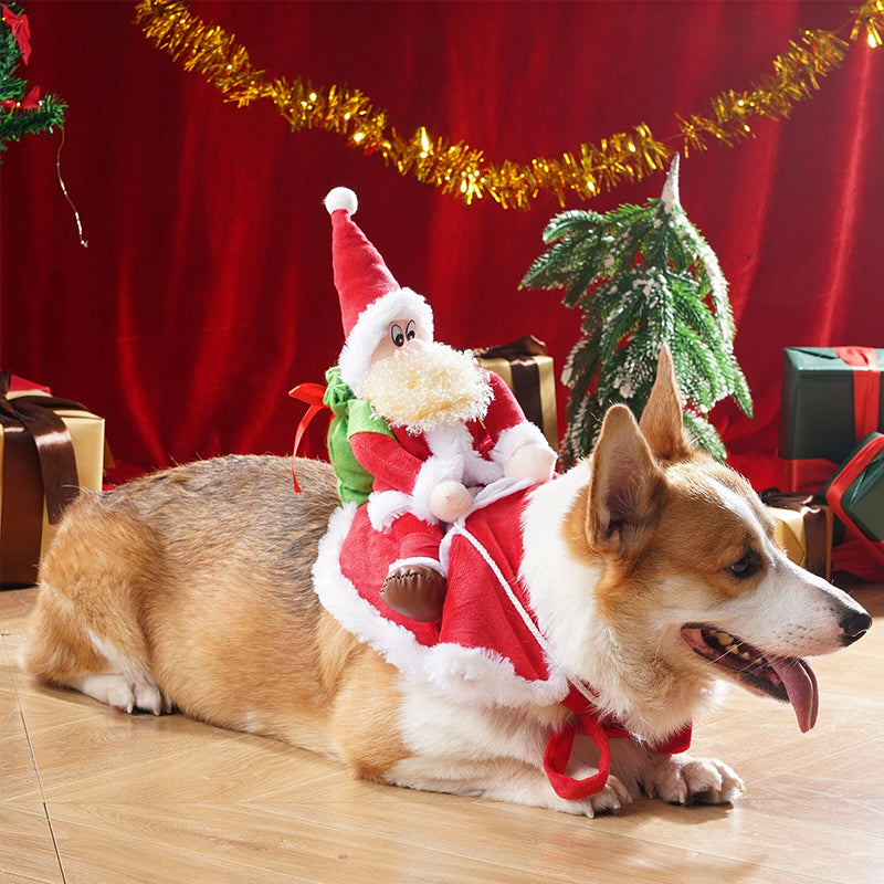 Santa Riding Dog Christmas Costume - Funny Festive Pet Outfit for Small & Large Dogs (S-XL)