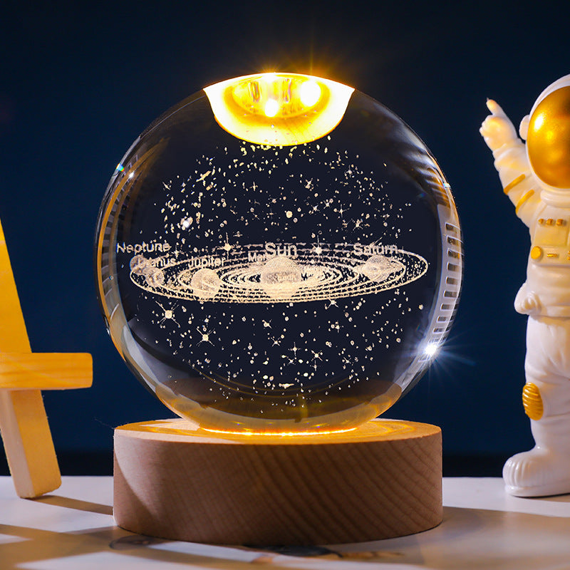 3D Crystal Ball Ornament with LED Touch Base – Micro Landscape Desk Decor Gift (6cm & 8cm)
