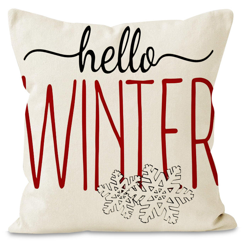 Christmas Linen Cushion Cover - Festive Print Pillowcase in 4 Designs (45x45cm)